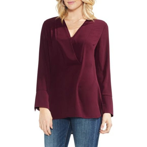 NWT Women Petite or Regular Size Small Vince Camuto Purple Layered V-Neck Blouse - Picture 1 of 3